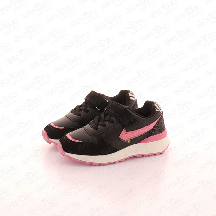 Кроссовки Pasito на липучке с розовыми элементами черные - фото 360