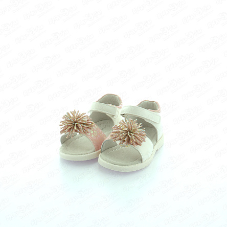 Сандалии Pasito на липучке и помпонами со стразами пудрово-белые - фото 360