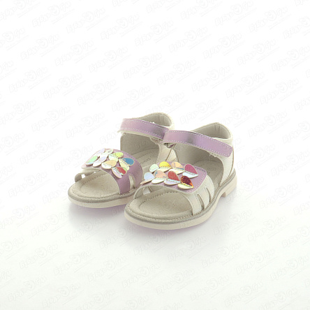 Сандалии Pasito на липучке с разноцветными сердечками фиолетово-белые - фото 360