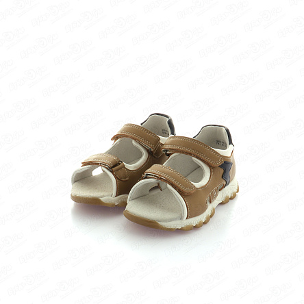 Сандалии Pasito на липучке с синими вставками коричневые - фото 360