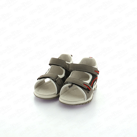 Сандалии Pasito на липучке с черными вставками и красной строчкой серые - фото 360