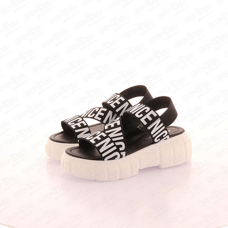 Сандалии Barbaris с широкими эластичными перетяжками и надписями черные - фото 360