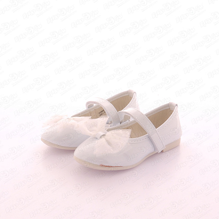 Туфли школьные Pasito на липучке с фатиновым бантом в горошек белые - фото 360