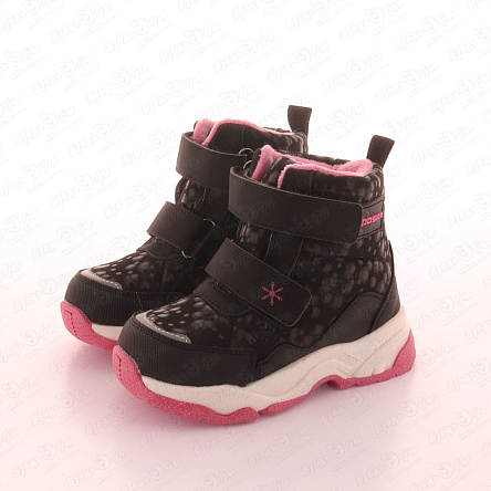 Сапоги Pasito утепленные на липучке с розовой подошвой черные - фото 360