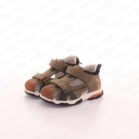 Сандалии Pasito с динозавром на липучках коричневые - фото 360