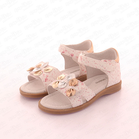 Сандалии Pasito ясельные на липучке с декоративными бантами и нежным летним принтом белые - фото 360