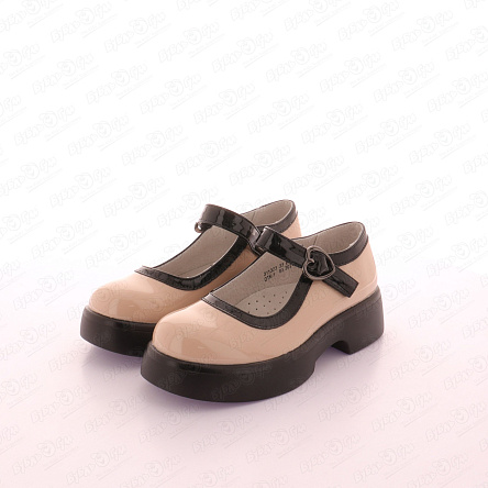 Туфли школьные Barbaris с черной окантовкой и застежкой сердечко бежевые - фото 360