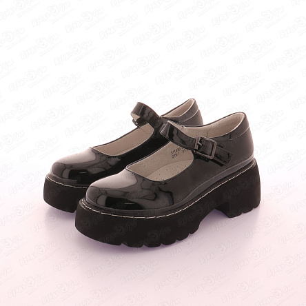 Туфли школьные Barbaris классические с широким каблуком лаковые черные - фото 360