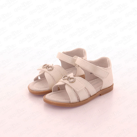 Сандалии Pasito на липучке с декоративным бантиком со стразами белые - фото 360