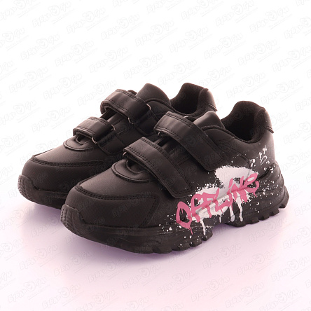 Полуботинки Pasito на липучке с молодежным принтом черные  - фото 360