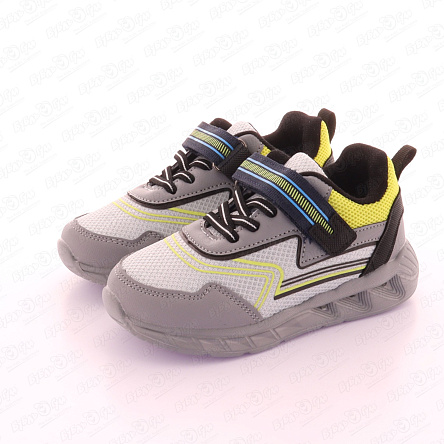 Кроссовки PASITO с желтыми вставками на липучке серые - фото 360