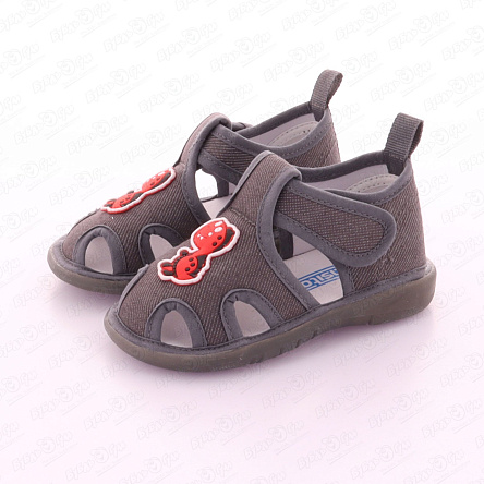 Сандалии Pasito на липучке с нашивкой дино  подошва с огоньками серые - фото 360