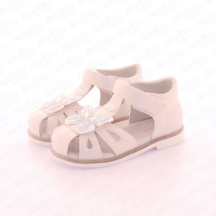 Сандалии Pasito с блестящей бабочкой белые - фото 360