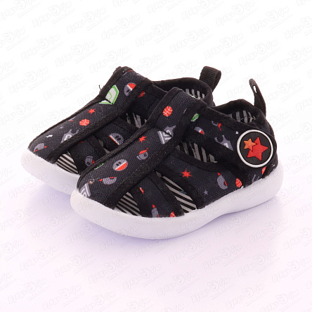 Сандалии Pasito на липучках со спортивным принтом черные - фото 360