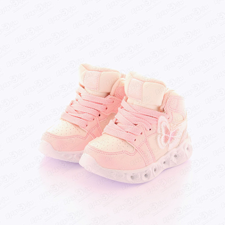 Кроссовки Pasito утепленные на шнуровке с декоративной бабочкой и огоньками розовые - фото 360