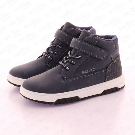 Ботинки Pasito утепленные на шнурках и липучке с белой строчкой синие - фото 360
