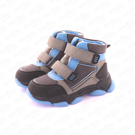 Сапоги Pasito зимние на липучка хлопковые стелька и подкладка с синими акцентами серые - фото 360