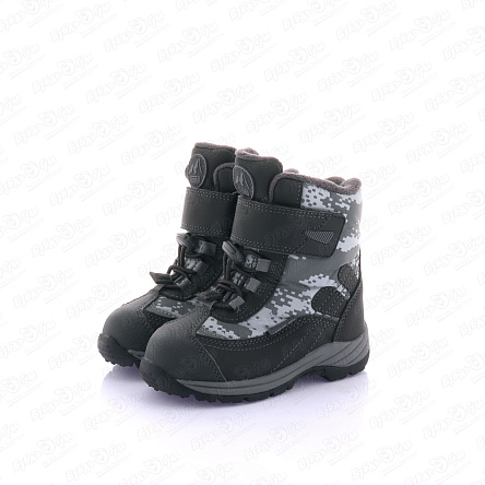 Сапоги Pasito утепленные с узором пиксели с фиксатором серые - фото 360