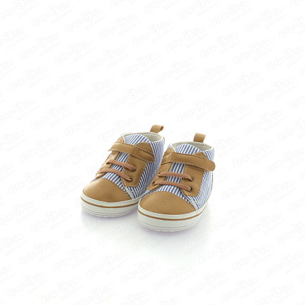 Пинетки Pasito текстильные с коричневыми деталями в полоску голубые - фото 360