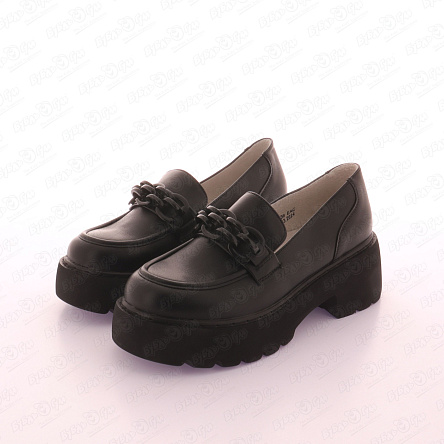 Туфли Barbaris лоферы с декором цепь на массивной подошве матовые черные - фото 360