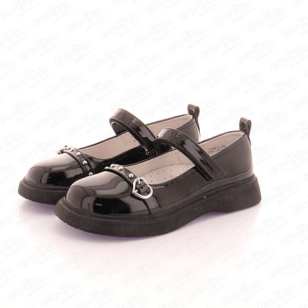 Туфли Barbaris школьные с аксессуаром-ремешком на липучке лакированные черные - фото 360