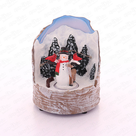 Сувенир новогодний Снеговик в лесу с подсветкой 14см - фото 360