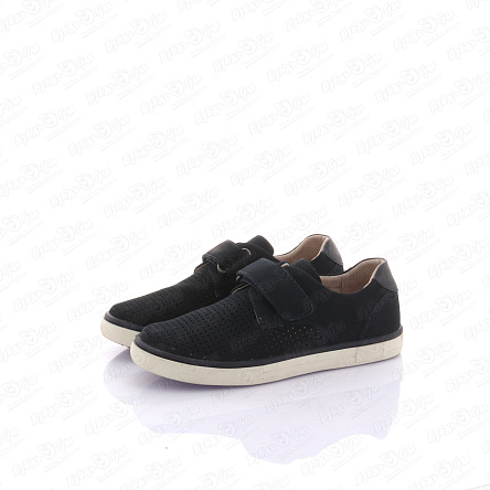 Туфли TIBURON школьные на липучке с перфорацией черные с белой подошвой  - фото 360