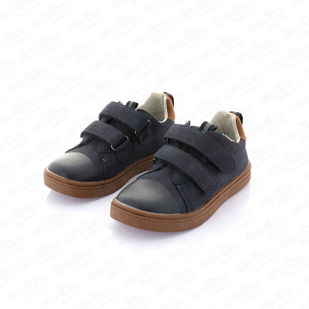 Полуботинки Pasito на двойной липучке с коричневыми вставками темно-синие - фото 360