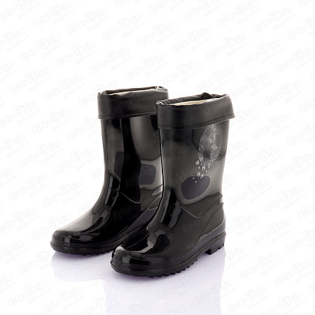 Сапоги водонепроницаемые Pasito Sleep play с текстильной вставкой с манжетой с рисунком мяч черные  - фото 360