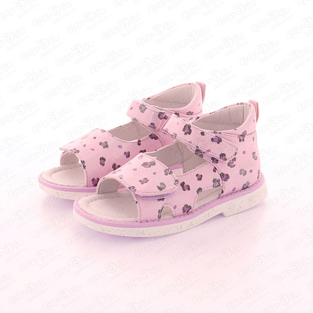 Сандалии Pasito на липучке летние с закрытой пяткой принтом и блестками розовые  - фото 360