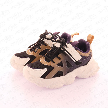 Кроссовки TIBURON на липучке с завязками вставками и массивной подошвой черные - фото 360