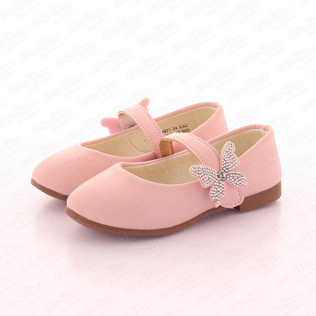 Туфли Pasito на липучках с декоративной бабочкой в стразах розовые - фото 360