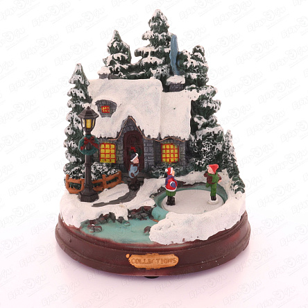Сувенир новогодний Домик в снежном лесу с подсветкой и звуком 22см - фото 360