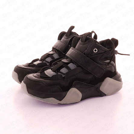 Ботинки TIBURON утепленные на липучке и шнурках с рельефной подошвой черные - фото 360