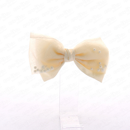 Заколка автоматическая бант белый с бусинами - фото 360