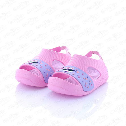 Шлепанцы Pasito пляжные с фиолетовой вставкой с сердечками с кошкой с резинкой на пятке розовые  - фото 360