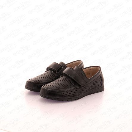 Туфли TIBURON на липучке с перфорацией с рифленой подошвой черные - фото 360