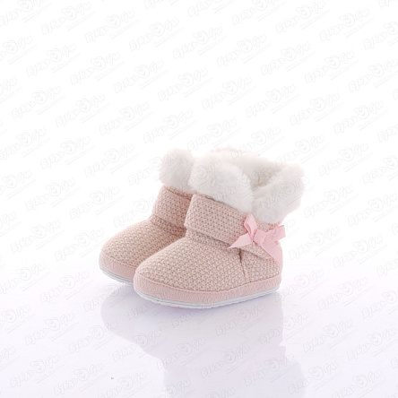 Пинетки текстильные вязаные с бантиком розовые - фото 360