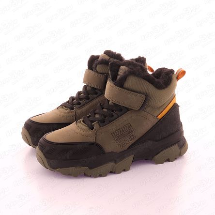 Сапоги TIBURON утепленные на липучке и шнуровке с яркими акцентами рельефной подошвой  хаки - фото 360