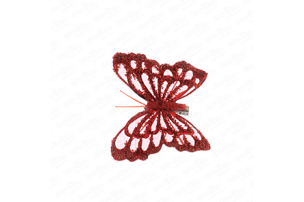 Украшение елочное бабочка блестящая красная 12см - фото 360