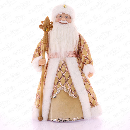 Фигурка декоративная Дед Мороз в золотистом пальто с пайетками текстиль 47см - фото 360