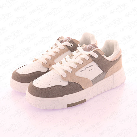 Кроссовки TIBURON на шнуровке с цветными вставками бежево-белые  - фото 360