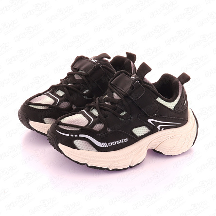 Кроссовки Pasito на шнуровке и липучке с фактурными сетчатыми вставками черные - фото 360