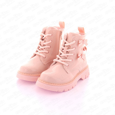 Ботинки Pasito утепленные на шнурках и молнии с милыми розовыми бантиками лаковые пастельно-розовые - фото 360