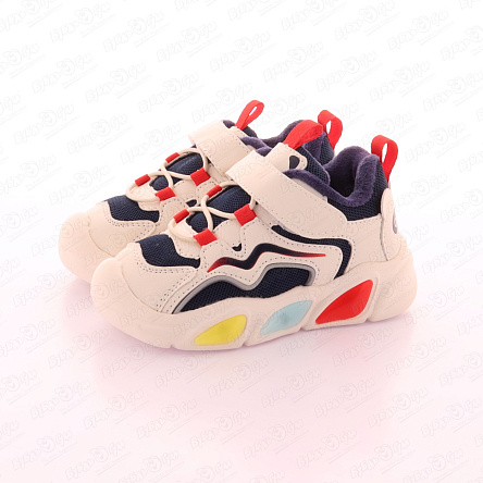 Кроссовки Pasito на липучках с огоньками на подошве и разноцветными вставками белые - фото 360