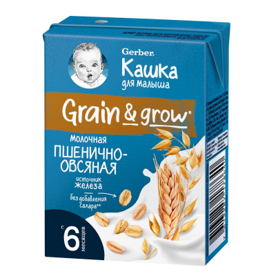 Каша Gerber Grain&grow молочная пшенично-овсяная 200мл с 6мес БЗМЖ