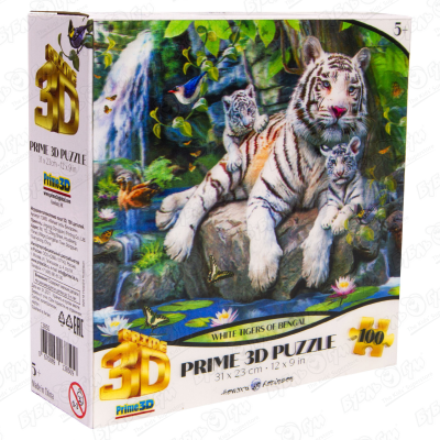 Пазл Super 3D «Белые тигры Бенгалии» 100эл удивительная земля пазл 100эл ганг и брахмапутра календарик пирамидка 04553