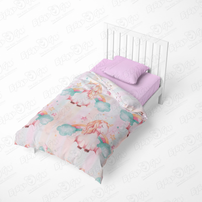Комплект постельного белья Juno Единорожки ясельный поплин на резинке комплект постельного белья детский единорожки поплин