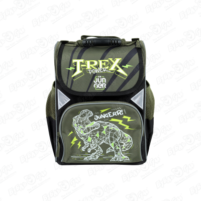 цена Ранец JUNGER T-rex корпусный с рисунком черно-зеленый