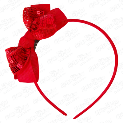 Ободок для волос с бантом красным с пайетками ободок с красным бантом 9638